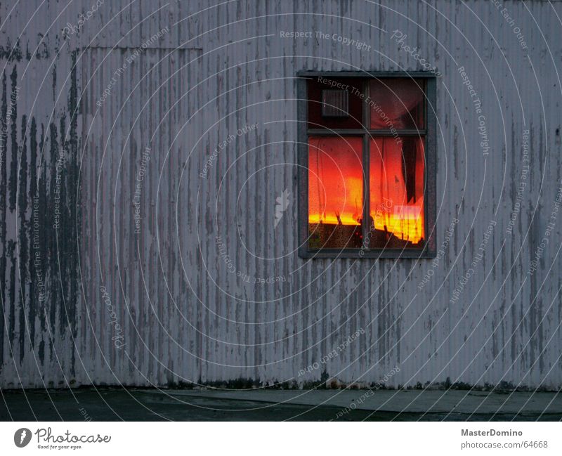 "Mom, the sky's on fire!" Window Reflection Mirror House (Residential Structure) Wall (building) Corrugated sheet iron Gray Indifference Plaster Tin