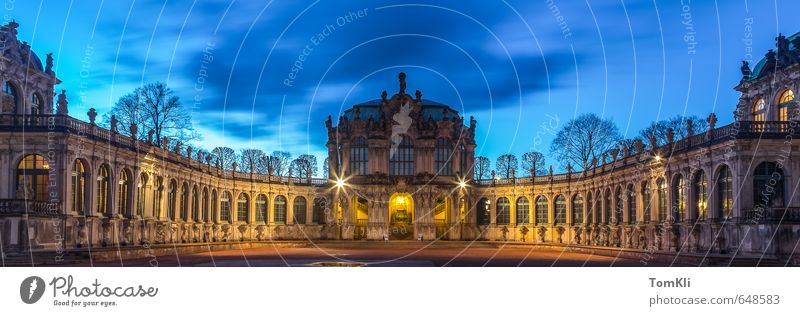 Dresden Kennel Capital city Old town Castle Places Architecture Facade Tourist Attraction Landmark Monument Culture Zwinger Twilight Saxony Panorama (Format)