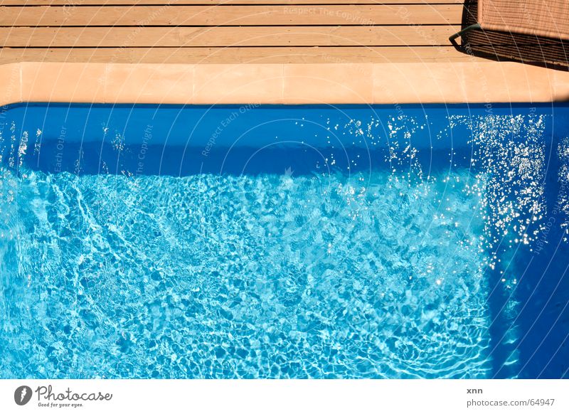 *jump* Relaxation Swimming & Bathing Vacation & Travel Summer Summer vacation Swimming pool Water Beautiful weather Stone Wood Line Stripe Fluid Glittering Cold