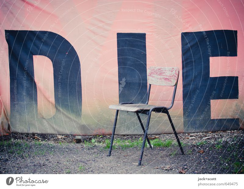 DIE or die Subculture Earth Chair Cold Pink Loneliness Fear of the future Identity Whimsical Death Capital letter Textiles Weathered Word Street art English