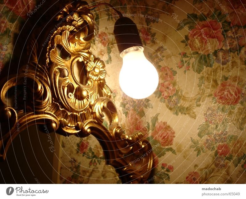 LIGHT | bulb light lamp lamp hope antique wallpaper mirror Electric bulb Bathroom Mirror Curlicue Ornament Wallpaper Pattern Flower Floral wallpaper Playing