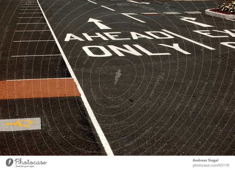 AHEAD ONLY Right ahead Line Parking lot Black Forwards England Asphalt Traffic infrastructure Letters (alphabet) Characters Transport ahead only blackpool