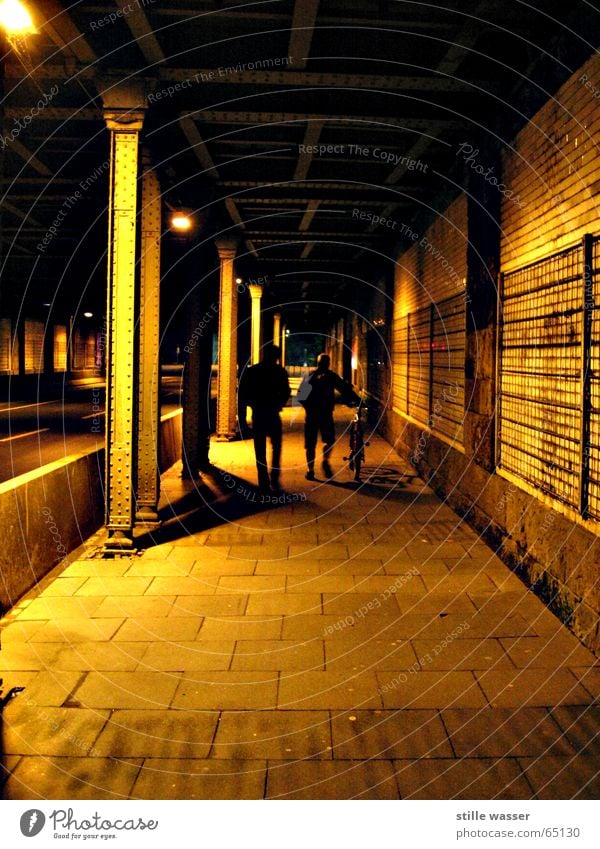 HOME WAY Grating Human being Iron Night Sidewalk Railway bridge Bridge Street Lanes & trails Shadow