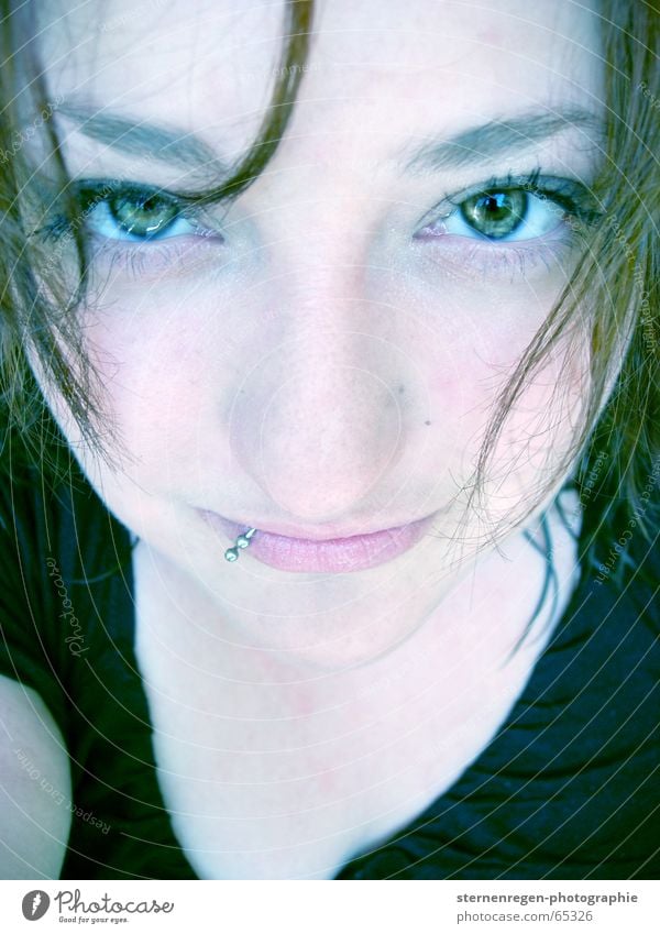 moi. SECOND Portrait photograph Self portrait Face of a woman Piercing Eyes lip piercin Laughter