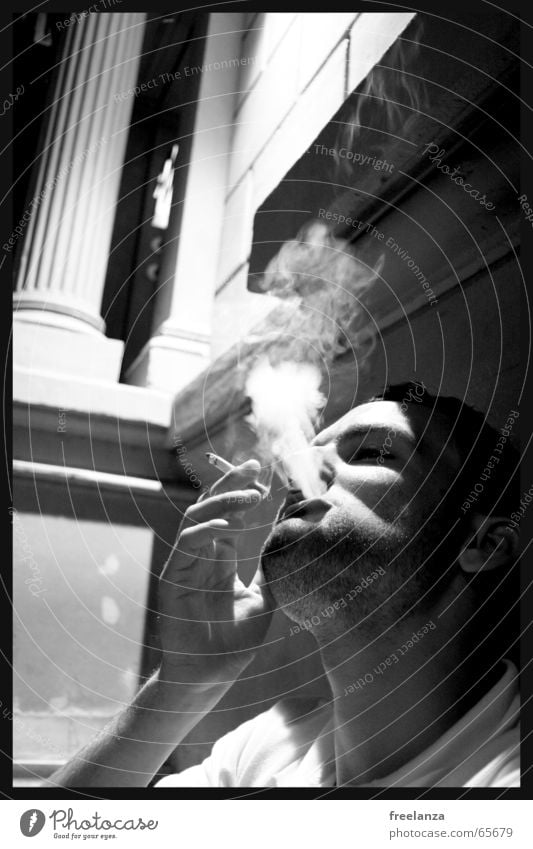 grayscale smoke Cigarette Smoking Delicious House (Residential Structure) Building Hand Human being Man Smoke Poison Death Search Face