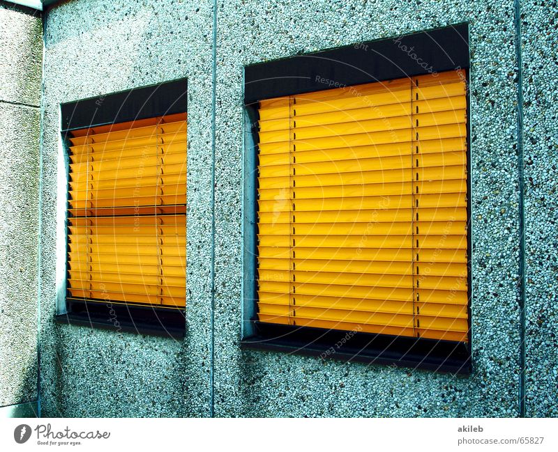 we are not here Window Yellow Wall (barrier) House (Residential Structure) Gray Closed Screening Timidity Venetian blinds Roller blind Prefab construction