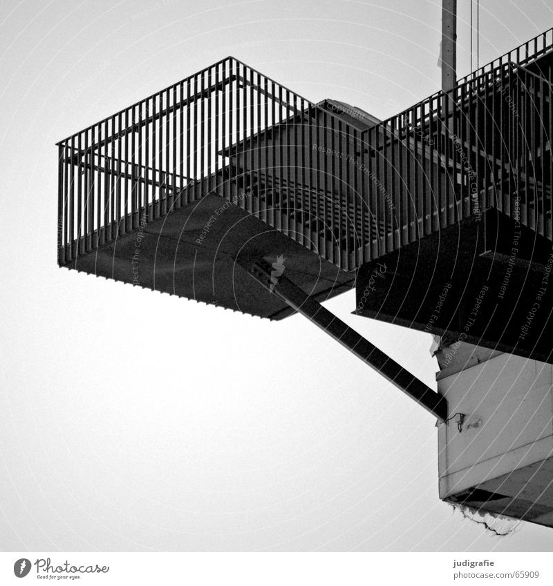 High Top Downward Construction House (Residential Structure) Building Vantage point Black White Detail Black & white photo Stairs Handrail Above Tall Upward Sky