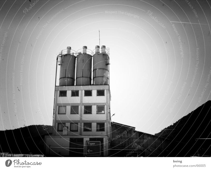 Yay, my first b/w photo ... Silo Storage Black & white photo Industry Vignetting Industrial Photography Industrial plant Bright background Cement works