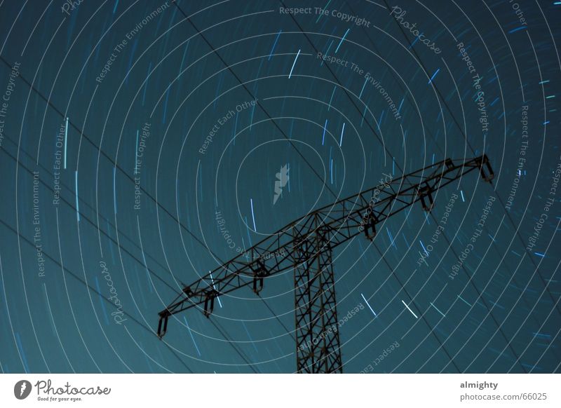 sidereal hour Night Electricity pylon Constant light Astronomy star trails Energy industry Starry sky Stars