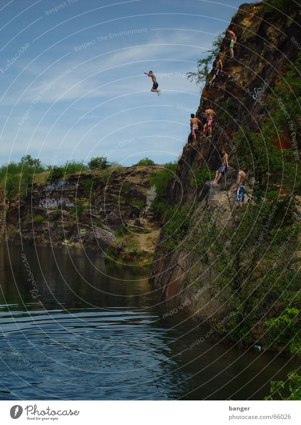 I'm three steps away from the abyss. Quarry Jump Cold Wet Landsberg am Lech district Swimming & Bathing Brave Water Rock