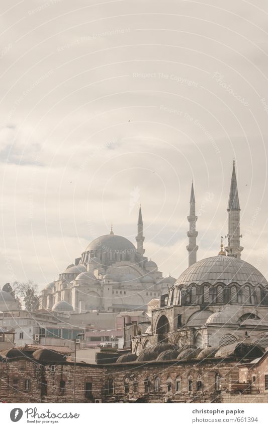 Mosques in Istanbul, Turkey turkey Tourism Far-off places Manmade structures Sightseeing City trip Islam Clouds Vacation & Travel Fog Europe Town Blue Mosque