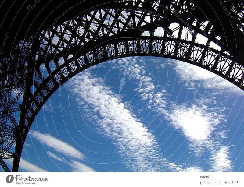 Eiffel Tower Tourism Summer Sky Clouds Paris France Europe Capital city Manmade structures Architecture Steel Observe Stand Old Large Romance Scaffold