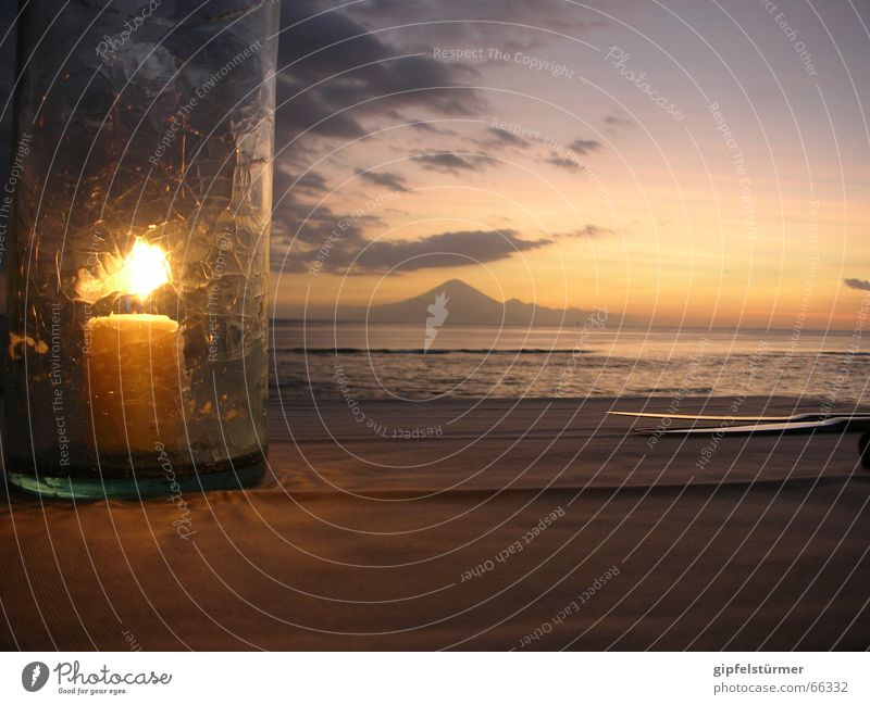 Candlelight Dinner Sunset Banquet Indonesia Clouds Ocean Table Volcano Evening candlelight Glass Mountain Tablecloth