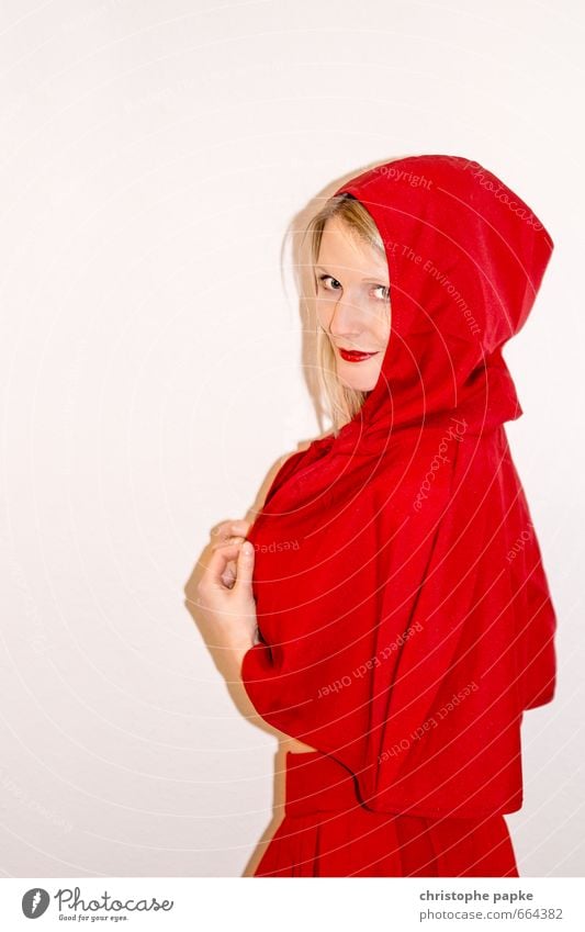 Little Red Riding Hood Joy Carnival Young woman Youth (Young adults) Woman Adults 1 Human being 18 - 30 years 30 - 45 years Event Shows Party Clothing Coat