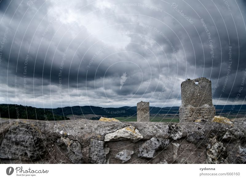 Dark Middle Ages Vacation & Travel Tourism Adventure Far-off places Hiking Environment Nature Landscape Storm clouds Summer Gale Hill Castle Ruin Tower