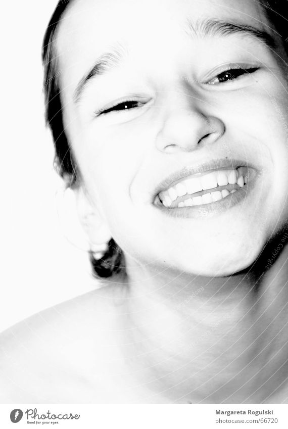 laugh Girl Laughter Black & white photo Happy Joy Teeth