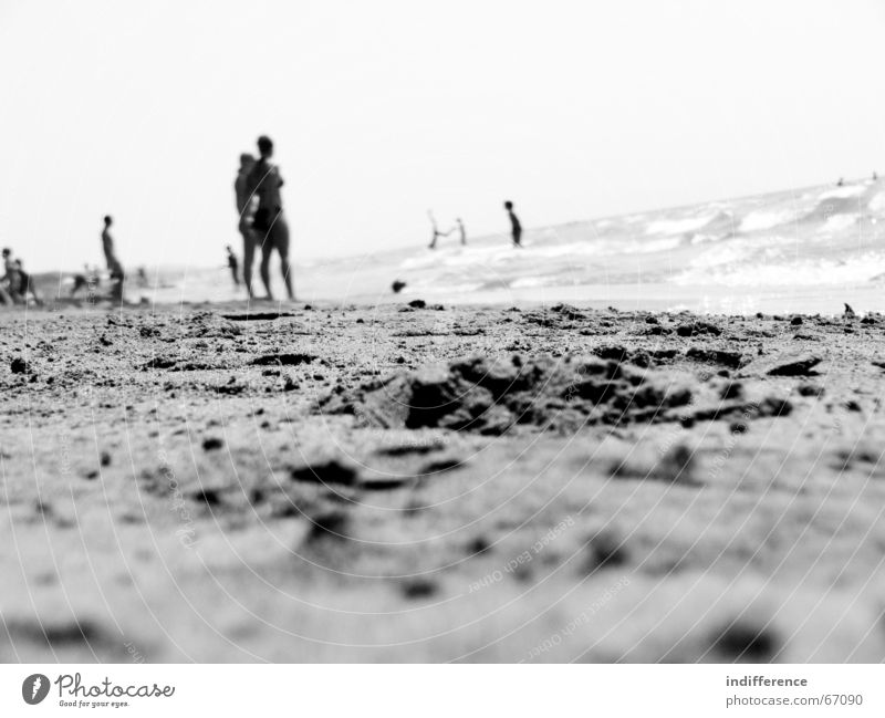 Black Beach Summer Human being wave Sand black white sea