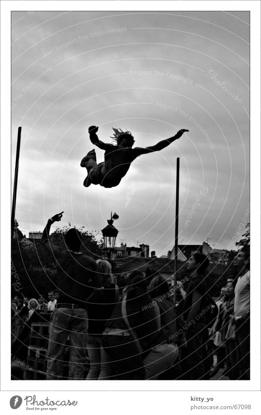 The jump to death? Jump Paris Human being Action Black & white photo skate. inline slating