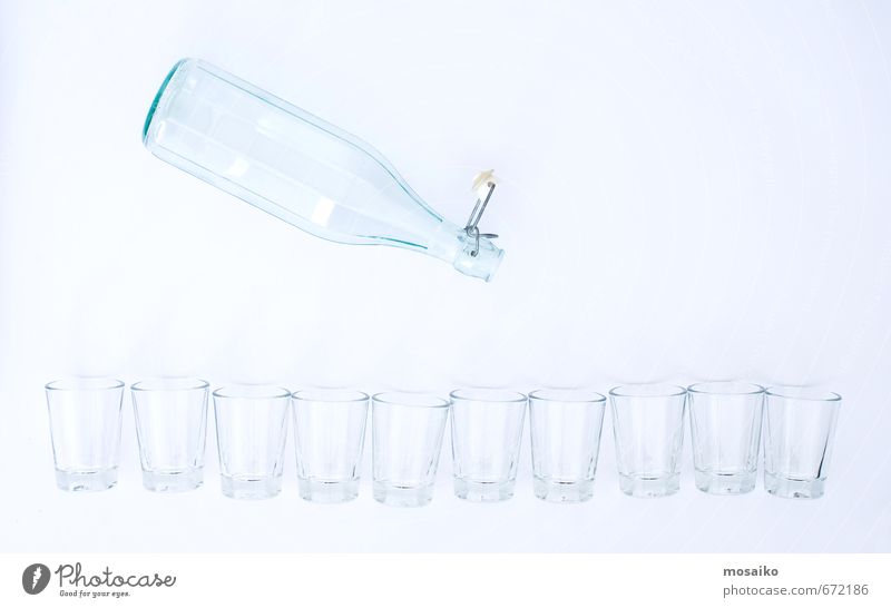 Bottle and glasses Diet Beverage Cold drink Drinking water Glass Lifestyle Design Summer Education Water Poverty Blue Equal Pure Thrifty Mineral water Text
