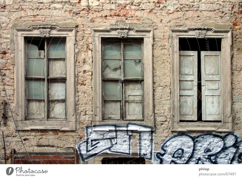 Window into emptiness Black White House (Residential Structure) Historic Renaissance Building Ruin Facade Vacancy Grief Hope Exterior shot Still Life graffiti
