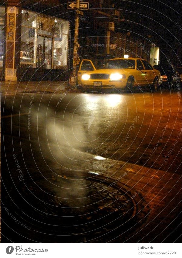 taxi in soho Taxi Manhattan Soho New York City Night Asphalt Dusk Wet Floodlight Yellow Town Gully Fog Street Rain Evening Light Reflection USA nwe york city