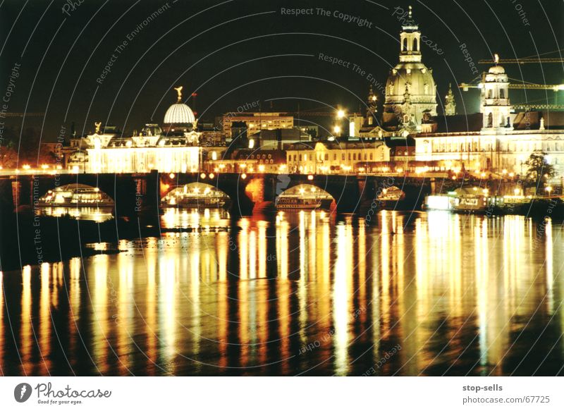 Canaletto at night Dresden Long exposure Night Light Frauenkirche Elbe Reflection Water