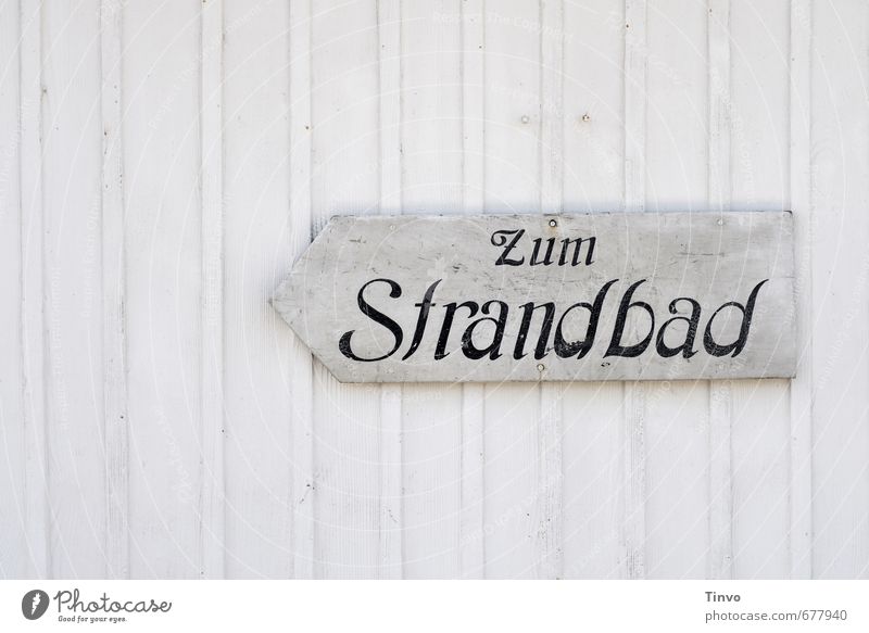 Sign "Zum Strandbad" on white wooden wall Swimming pool Leisure and hobbies Aquatics Swimming & Bathing Sporting Complex Summer Wood Characters