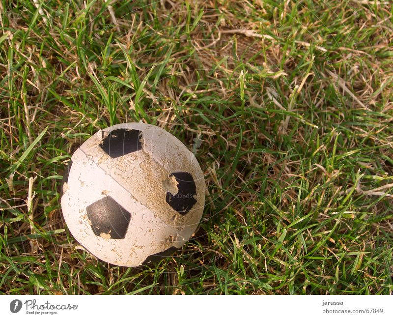 End of game Grass Green White Straw Round Ball Thin Earth Patch Shadow Foot ball 1 Sphere Old Shabby Small Foam rubber Plastic Deserted Bird's-eye view