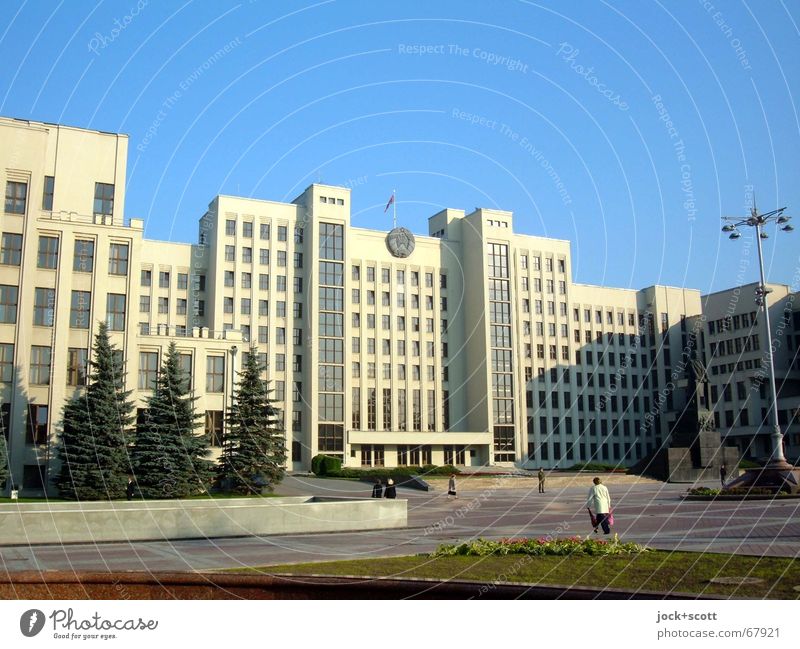 National Assembly Belarus City trip Cloudless sky Capital city Downtown Places Parliament Facade Tourist Attraction Authentic Retro Might Style Government