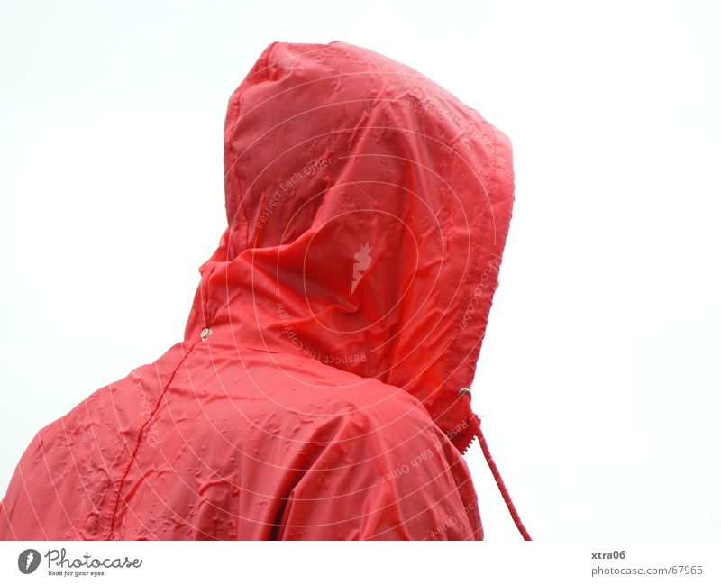 Is it raining? Rain jacket Little Red Riding Hood Uncomfortable Human being Droop Regrettable Rain cape Jacket Wet Cold Loneliness Hooded (clothing) Man Autumn