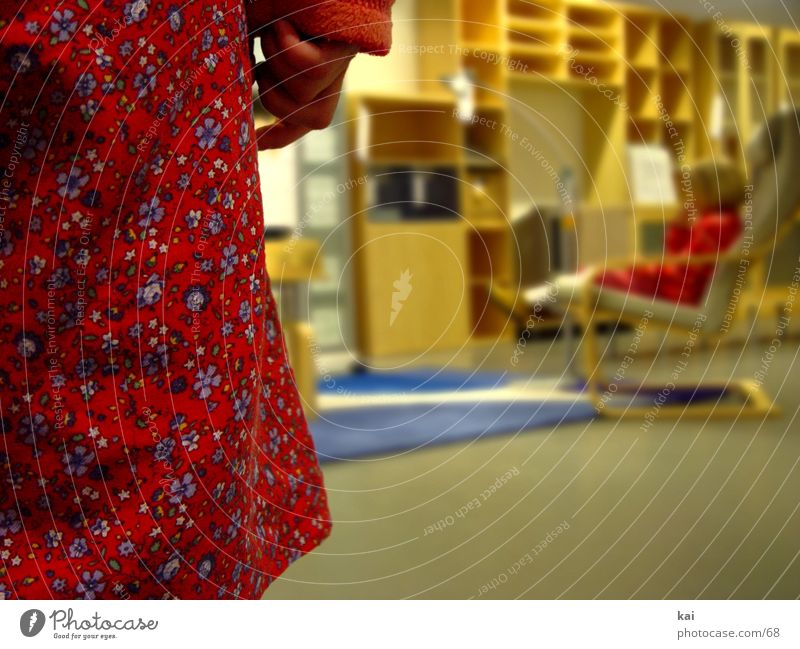 girl Girl Red Human being Flowery pattern Section of image Shallow depth of field Approach Cloth pattern