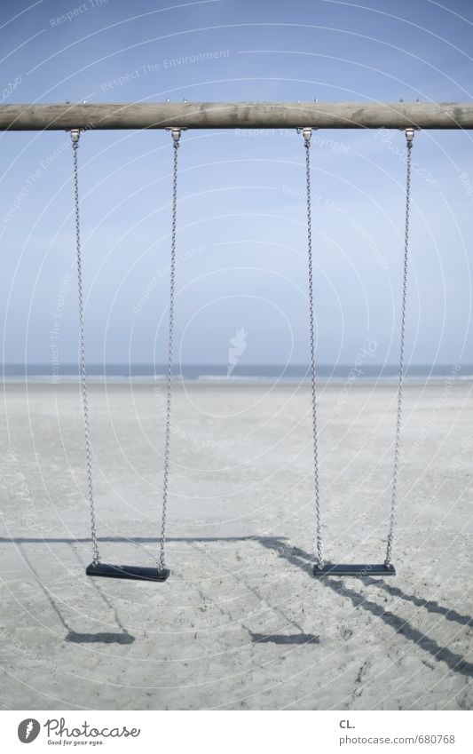 swing Playing Vacation & Travel Tourism Environment Nature Landscape Sand Sky Beautiful weather Coast Beach North Sea Ocean Island Calm Longing Loneliness