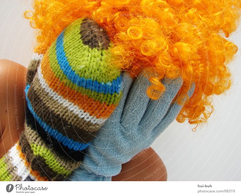 buh- the clown four Wig Gloves 2 Knit Multicoloured Striped Shoulder Closed Good day! 5 Fingers White hair Hair and hairstyles glove embroidered chop beat Side