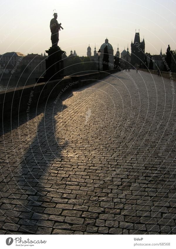 Lonely Nepomuk Charles Bridge Prague Czech Republic Twilight Sunrise Monument Town Back-light Morning Tower Point Shadow Contrast Silhouette nepomuk Holy