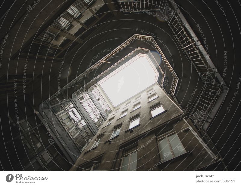 the trail of drops in the backyard Architecture Budapest Town house (City: Block of flats) Facade Window Backyard Retro Gloomy Gray Past Well of light Weathered