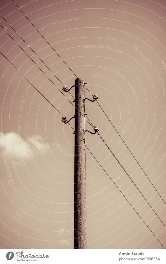 Venerable power line mast Summer Environment Sky Beautiful weather Pylon Electricity pylon Old Simple Tall Retro Brown Moody Power Energy Advancement Stagnating