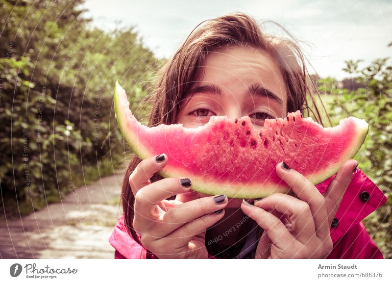 adored melon Water melon Fruit Eating Picnic Healthy Eating Vacation & Travel Human being Feminine Youth (Young adults) 1 13 - 18 years Child Nature Park Street