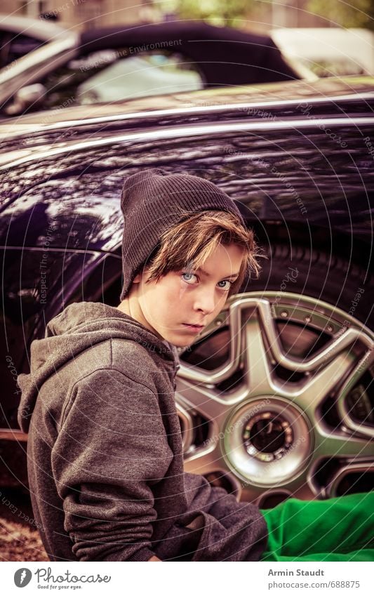 Portrait of a teenager in front of an expensive car portrait luxury Youth (Young adults) Lifestyle Style Design Human being Masculine 1 8 - 13 years Child