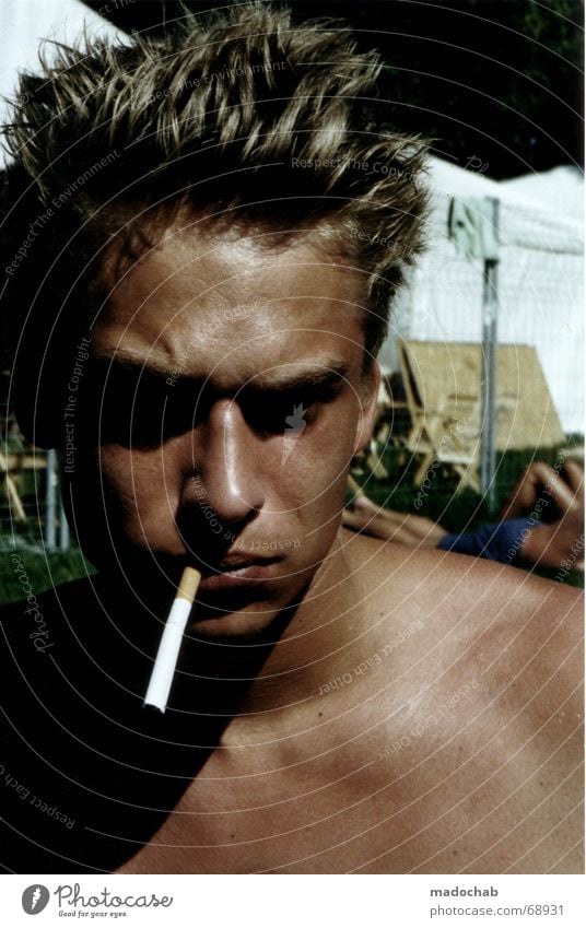 LOOKS LIKE... Cigarette Human being Portrait photograph Masculine Man Summer Hot Perspire Youth (Young adults) Guy self james dean Music festival face Smoking