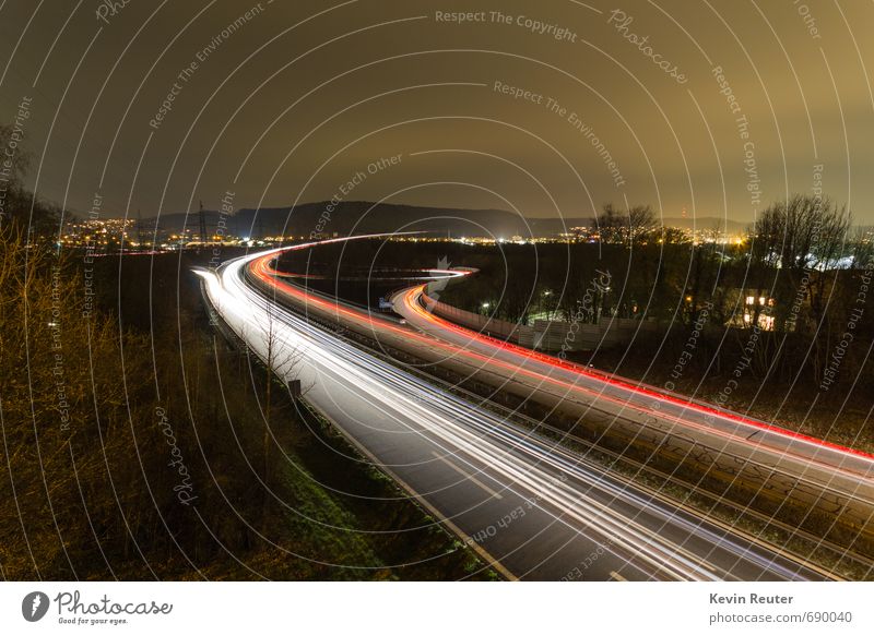 motorway at night Germany Town Populated House (Residential Structure) Bridge Rush hour Road traffic Motoring Highway Car Truck Observe Movement Driving