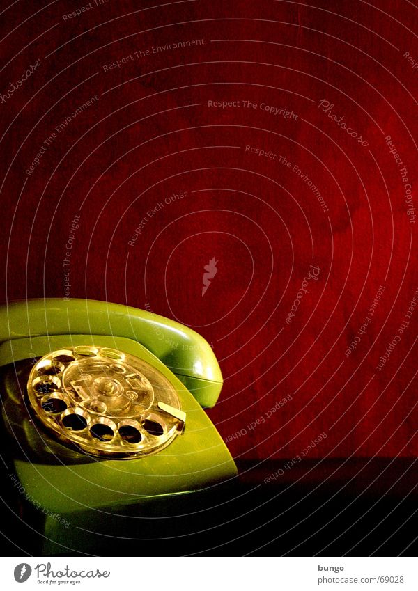 sine laboratories Telephone Nostalgia Rotary dial Outer ear Listening Lie Analog Green Red Wallpaper Calm Style Converse Past Remember Memory Grief Communicate
