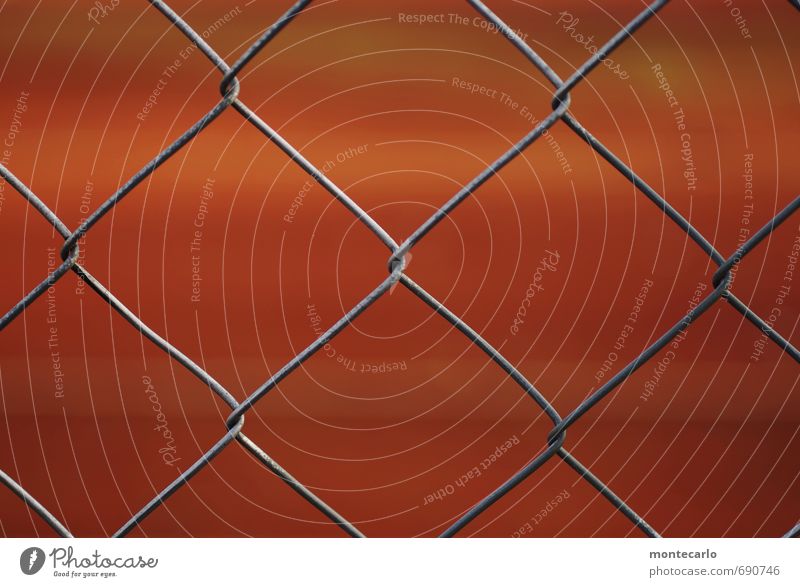 Before that. Behind that. Tennis court Fence Metal Thin Authentic Simple Near Original Red Colour photo Exterior shot Close-up Detail Macro (Extreme close-up)