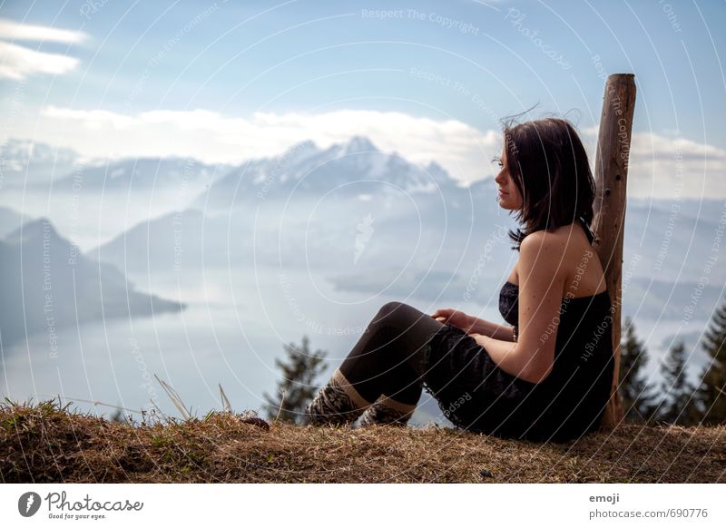 High up Feminine Young woman Youth (Young adults) 1 Human being 18 - 30 years Adults Environment Nature Landscape Alps Mountain Hiking Tourism Trip