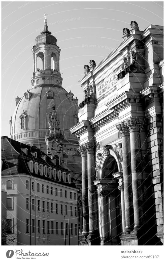 Dresden City Building House (Residential Structure) Archway Frauenkirche black and white Bell tower Old town