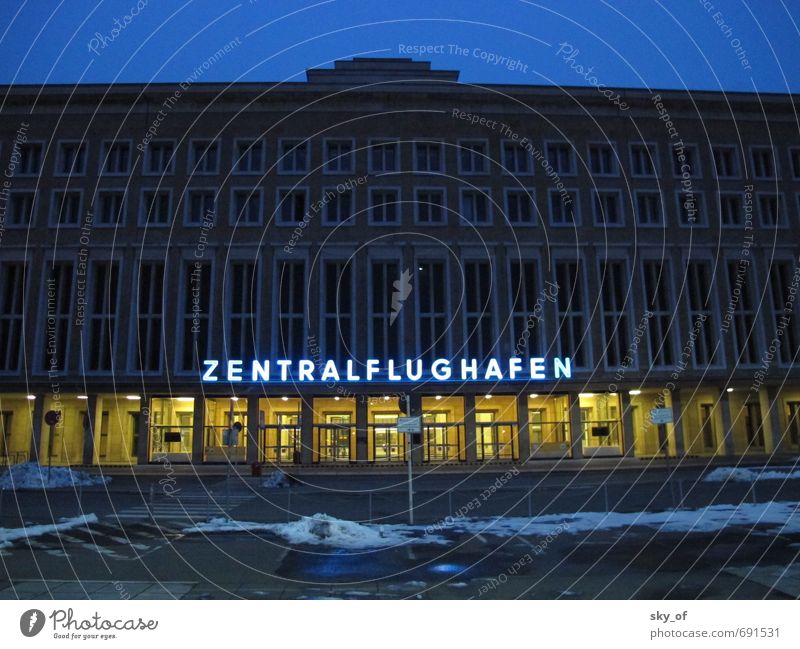 central airport Town Deserted Airport Airport Berlin-Tempelhof Flying Vacation & Travel Firm Historic Cold Retro Blue Responsibility Fatigue Wanderlust Winter