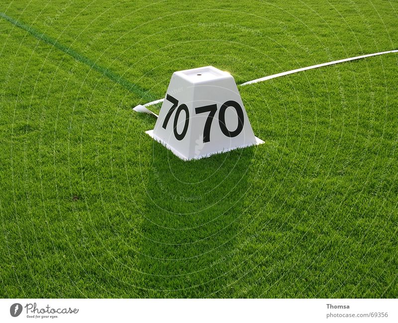 70m marking on the lawn Green Track and Field 70 meters Signs and labeling Lawn javelin Sports summer sports