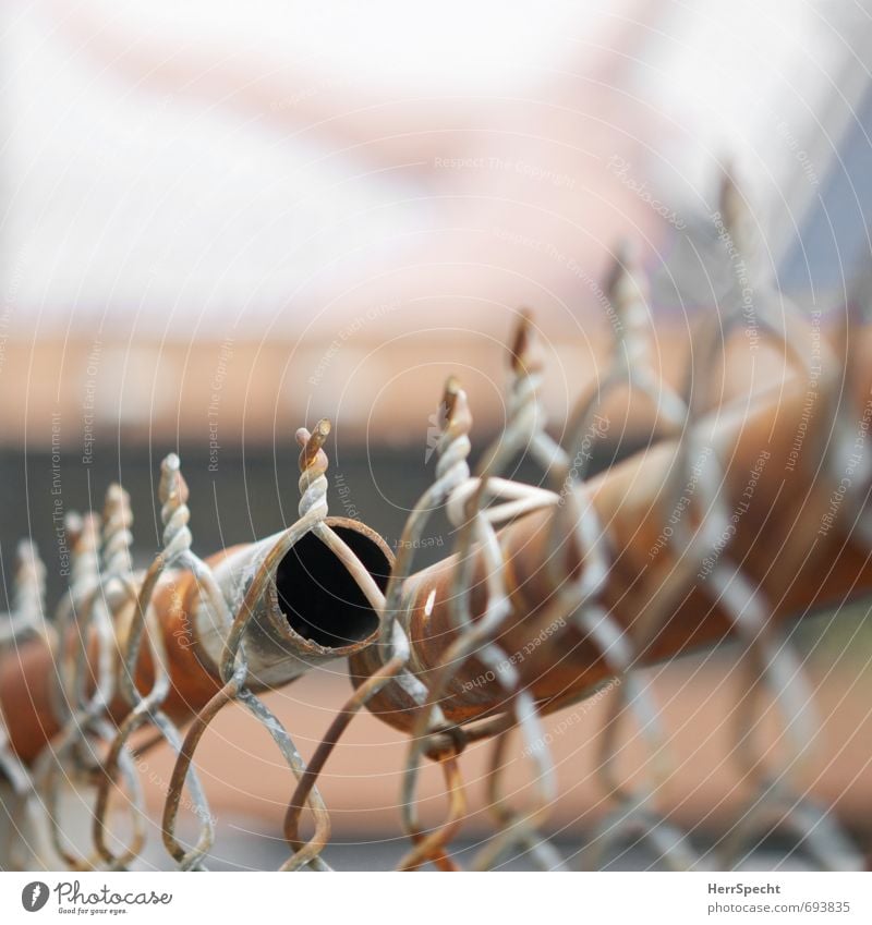 Plug connection failed New York City Metal Old Town Brown Gray Fence Wire netting fence Iron-pipe Rust Connector Defective Border Colour photo Subdued colour