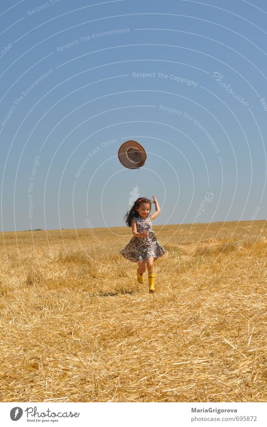 Happy summer Human being Child Girl Body 1 3 - 8 years Infancy Nature Earth Sun Summer Beautiful weather Plant Agricultural crop Love Running Dream Happiness