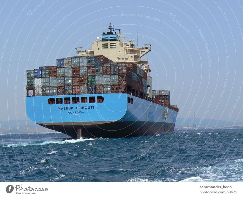 Gi- Gi- Gibraltar Watercraft Ocean Might Large Steel Exterior shot Container Goods Harbour Blue Gigantic tumultuous
