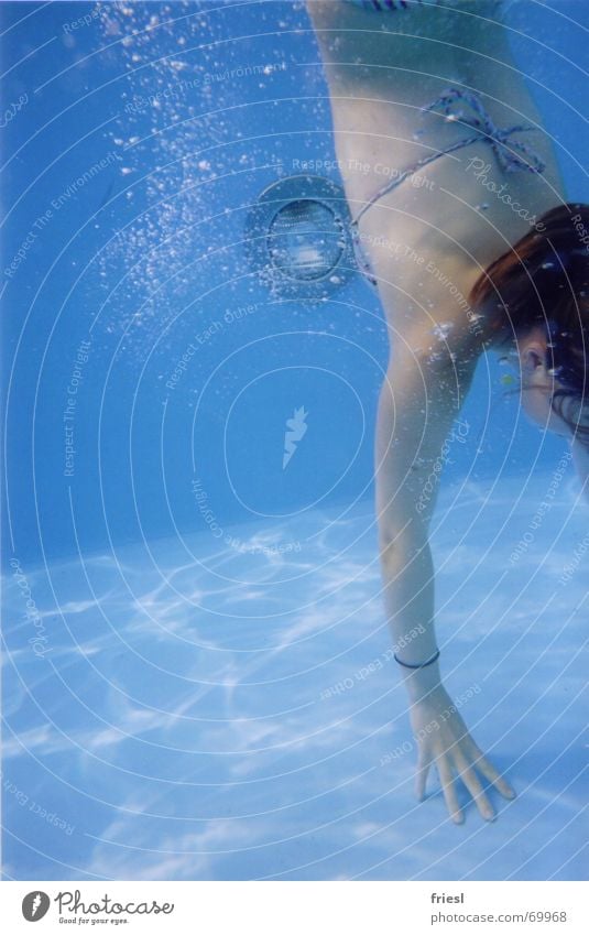 handball Wet Woman Bikini Handstand Swimming pool Vacation & Travel Leisure and hobbies Playing Blue Water Swimming & Bathing Body Blow